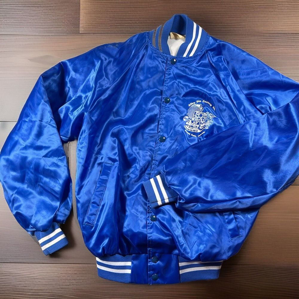 Vintage Auburn Sportswear Blue Satin Varsity Bomber Jacket Mens Medium‎ USA Made